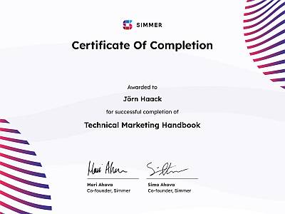 Certificate - Simmer Technical Marketing Handbook