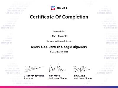 Certificate - GA4 data in Google BigQuery
